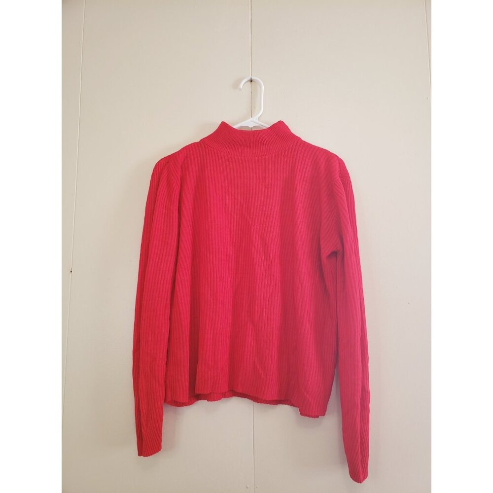 VTG Jane Adams Womens L Mock Neck Sweater Pullover Bright Red Ribbed Lightweight